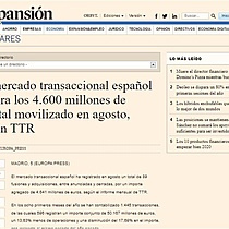 El mercado transaccional espaol supera los 4.600 millones de capital movilizado en agosto, segn TTR